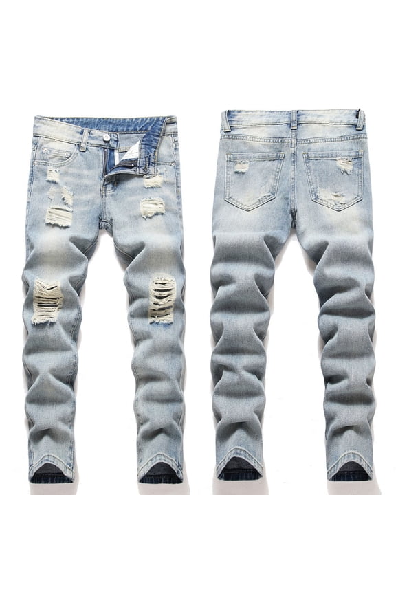 Boy Pants Kids Vintage Straight Leg Denim Jeans Fashion Casual Long Boys Blue 9-10Y
