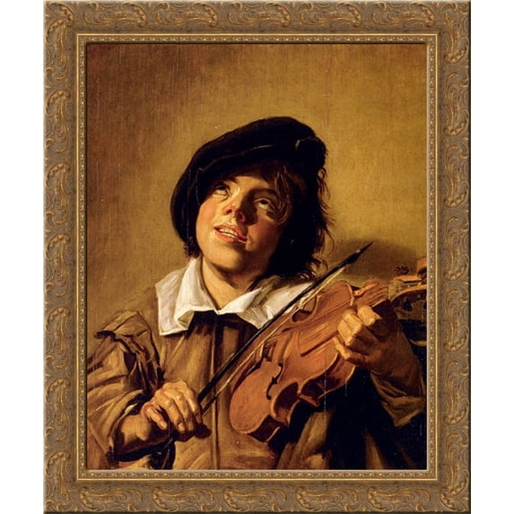 Boy Playing A Violin 20x23 Gold Ornate Wood Framed Canvas Art by Hals, Frans