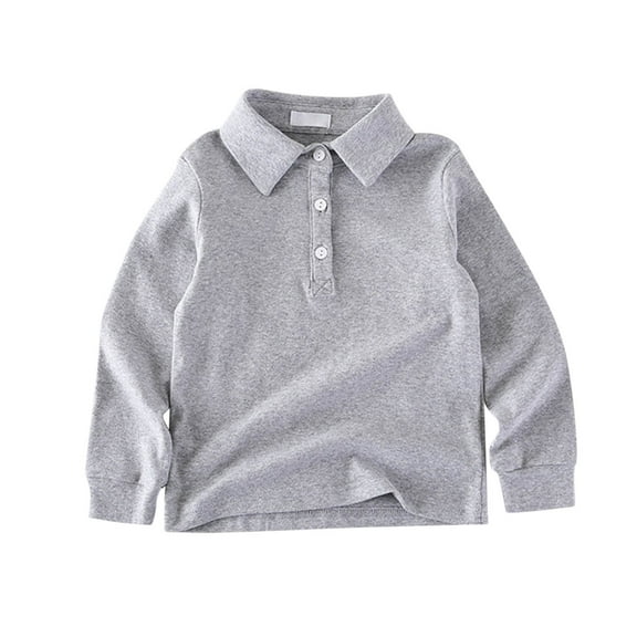 Boy Polo Shirts Boys Long Sleeve Polo Shirts Grey Uniform Shirts for Boys Rugby Shirts for Toddler Boy