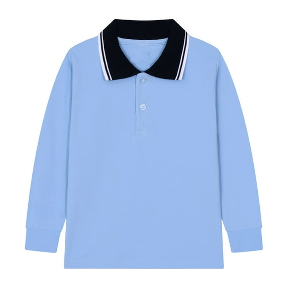 Boy Polo Shirts for School Long Sleeve, Kids Boys Girls with Casual Solid Color Shirt Button Closure Fashion Comfortable & Soft Fabric Blue Size 11-12 Years