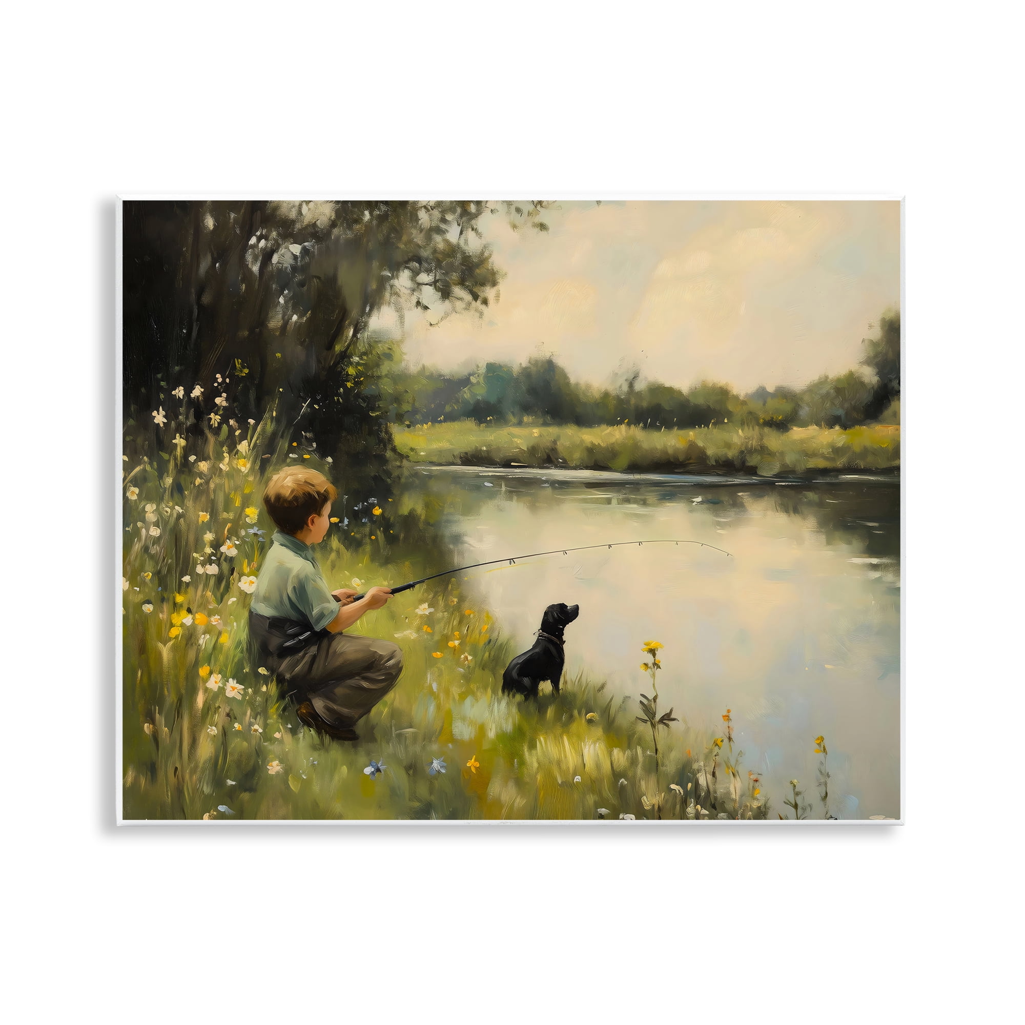Boy & Puppy Fishing Wall Plaque Art, design by Arlington Prints