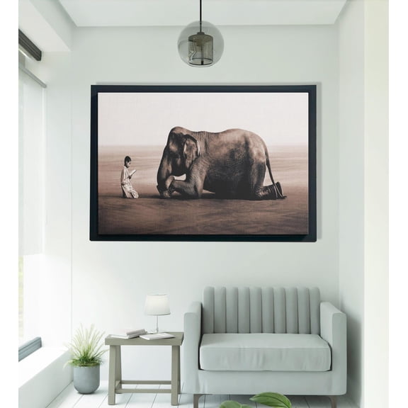 Boy Reading To Elephant Poster, Surreal, , Ready To Hang, Animal, Room Decor UNFRAMED Poster, Wall Art for Decor, Present, 8x12