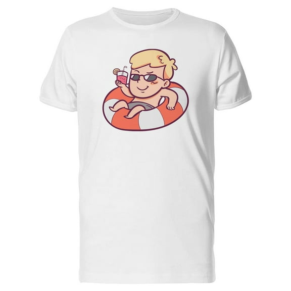 Boy Relaxing On Pool / Cartoon T-Shirt Men -Image by Shutterstock, Male Large