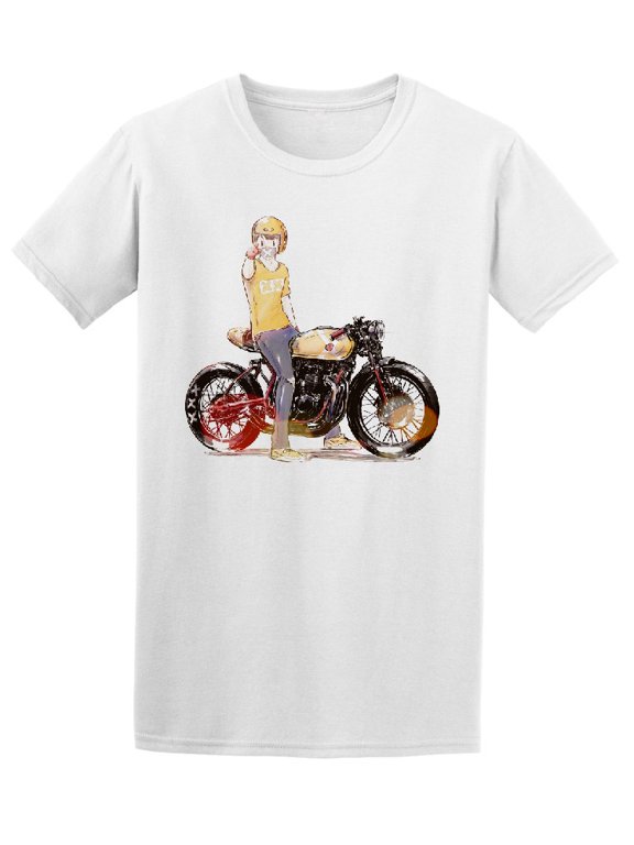 Boy Riding Motorcycle Posing T-Shirt Men -Image by Shutterstock, Male Medium