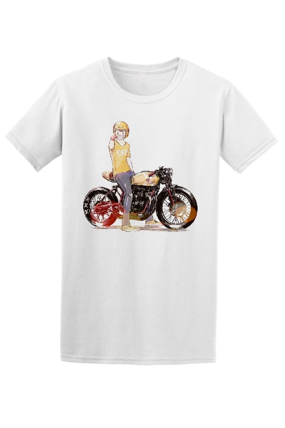 Boy Riding Motorcycle Posing T-Shirt Men -Image by Shutterstock, Male Medium