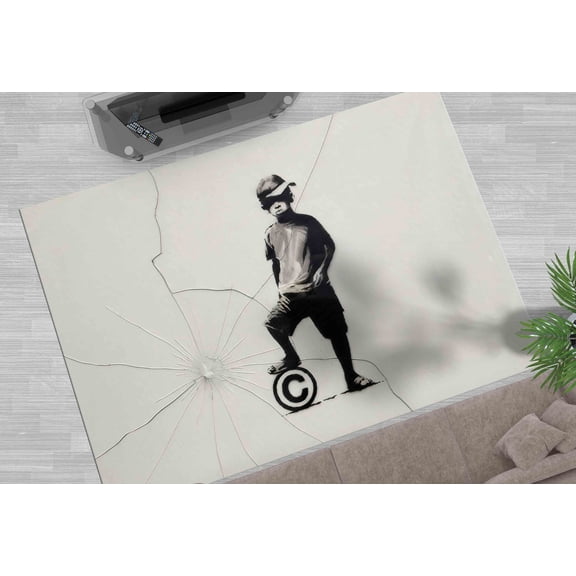 Boy Room Rugs, 3D Printed Rug, Ball And Boy Rugs, Thin Rugs, Abstract Rugs, Boy Ball Stencil Rugs, Accent Rugs, Bedroom Rugs, Custom Rug, 2.6'x9.2' - 80x280 cm