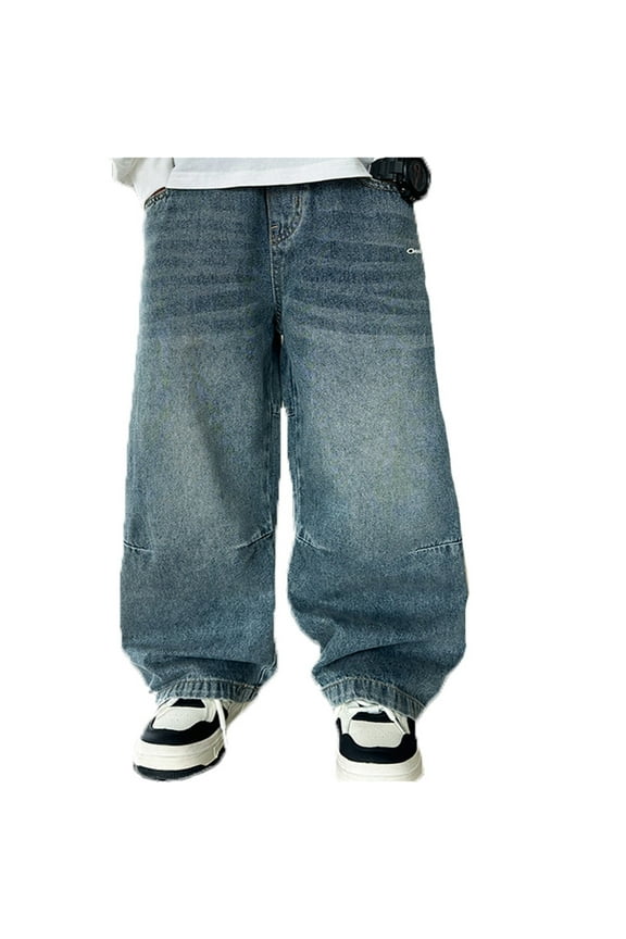 Boy'S Casual Straight Leg Jeans Loose Denim Pants With Pockets Clothes