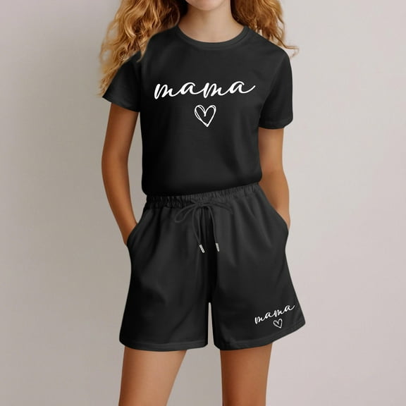 Boy'S Clothing Black Pullover Shirt Short Sets Girls 2 Piece Outfits Set Girl Outfits 7-8 Years Summer Clothing