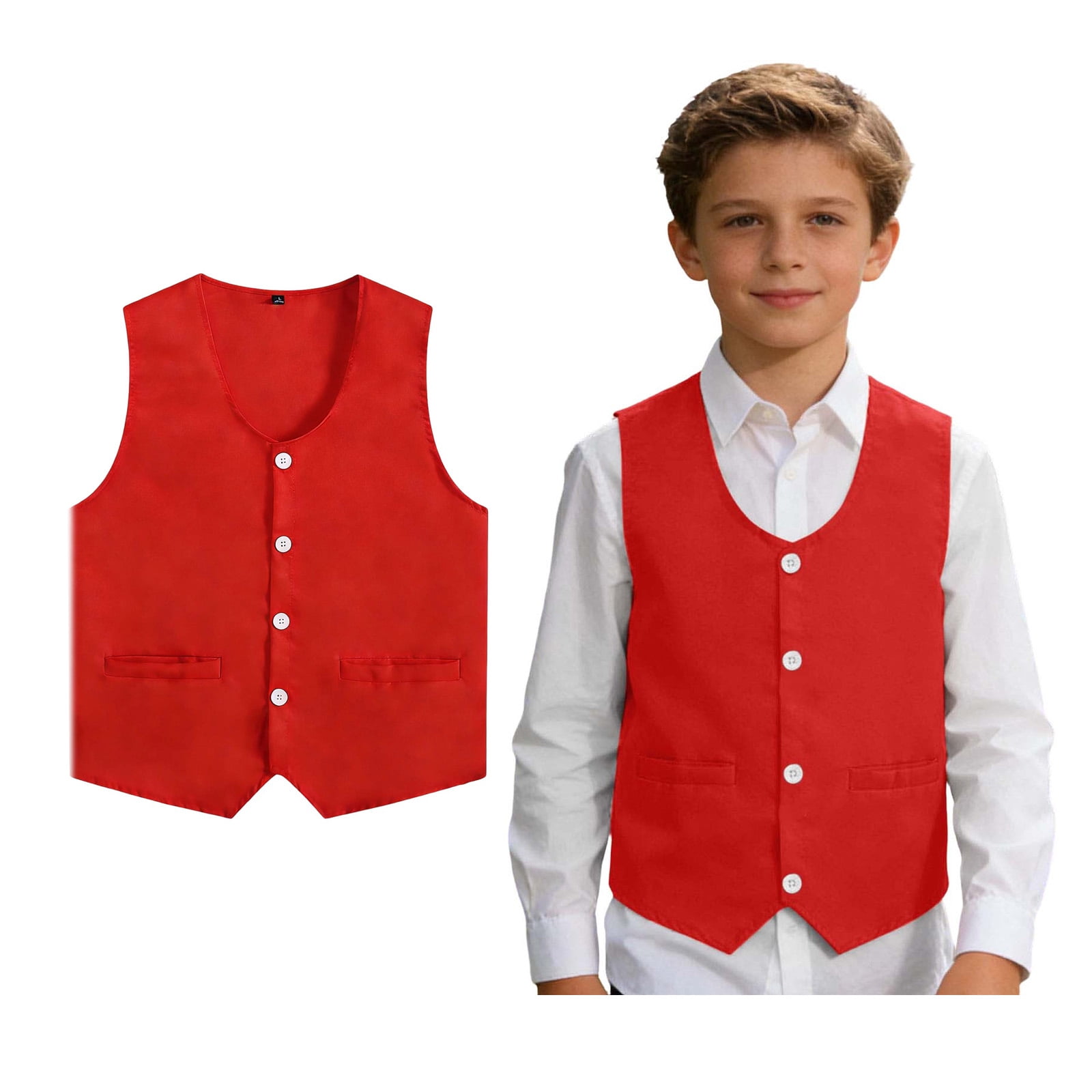 Boy'S Vest Sleeveless Button Down Red Vest School Shirts Teen Boy'S ...