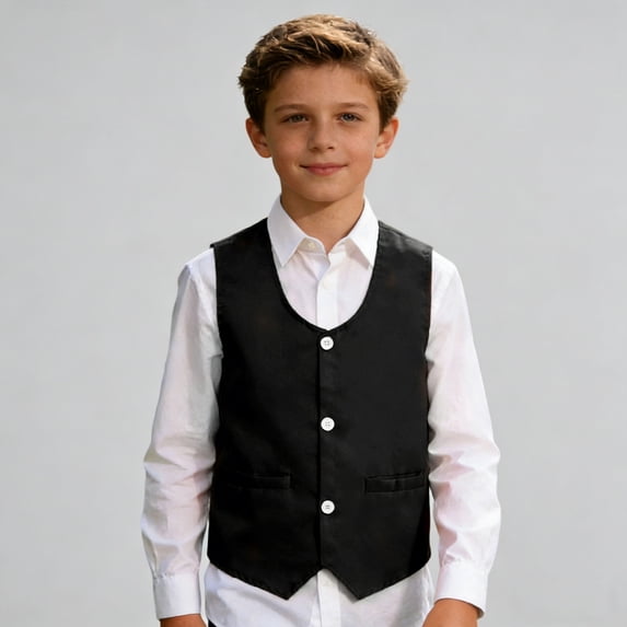 Boy'S Vest Sleeveless Button Up Black Vest Suit Uniform Shirt Kid Boys Formal Vest Vest for Boys 7-8 Years