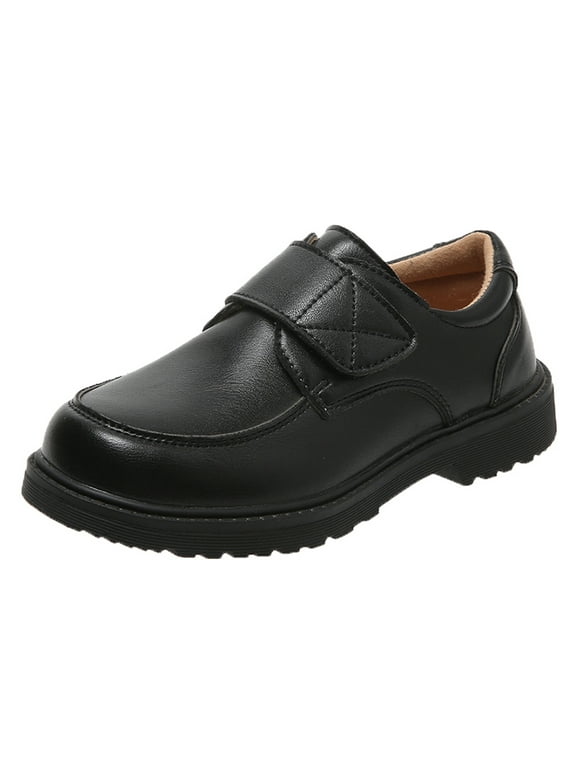 Boy School Shoes Kids Oxford School Uniform Loafer Girls Church Dress Shoes Black Leather Hook and Loop Comfort Boys Tainers Size 8.5 Toddler Black 26