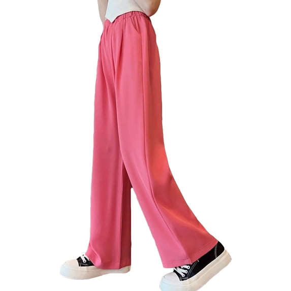 Boy School Uniform Pants Dress Pants Elastic High Waist Skinny Pants with Pockets Girls Pink Uniform Pants Back To School Slim Fit Uniform Dresses for Girls 10-11 Years
