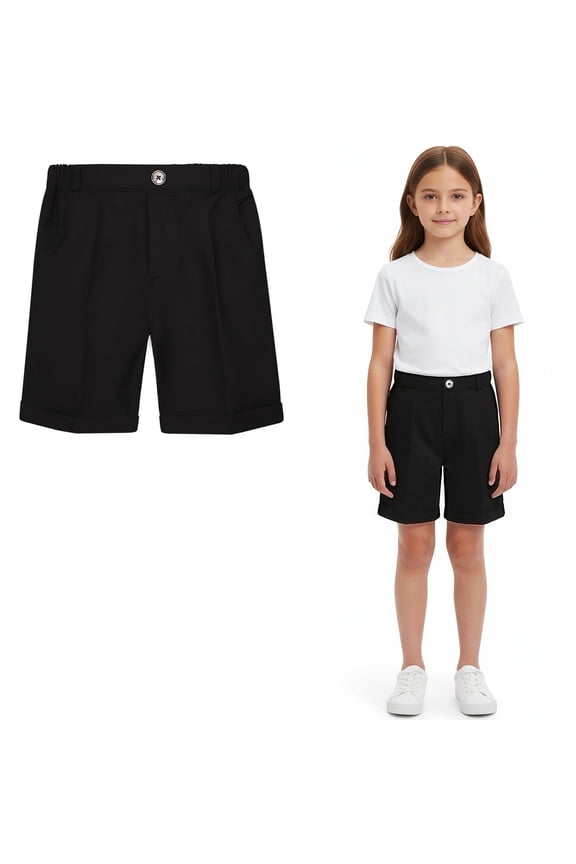 Boy School Uniform Plain Front Stretch Preppy School Shorts Kids Black Shorts Back To School Boys Uniform 8-9 Years