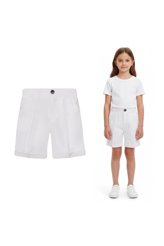 Boy School Uniform Stretch Flat Front Dress Short White Pants for Girls Back To School Boys' Fashion Shorts 4-5 Years