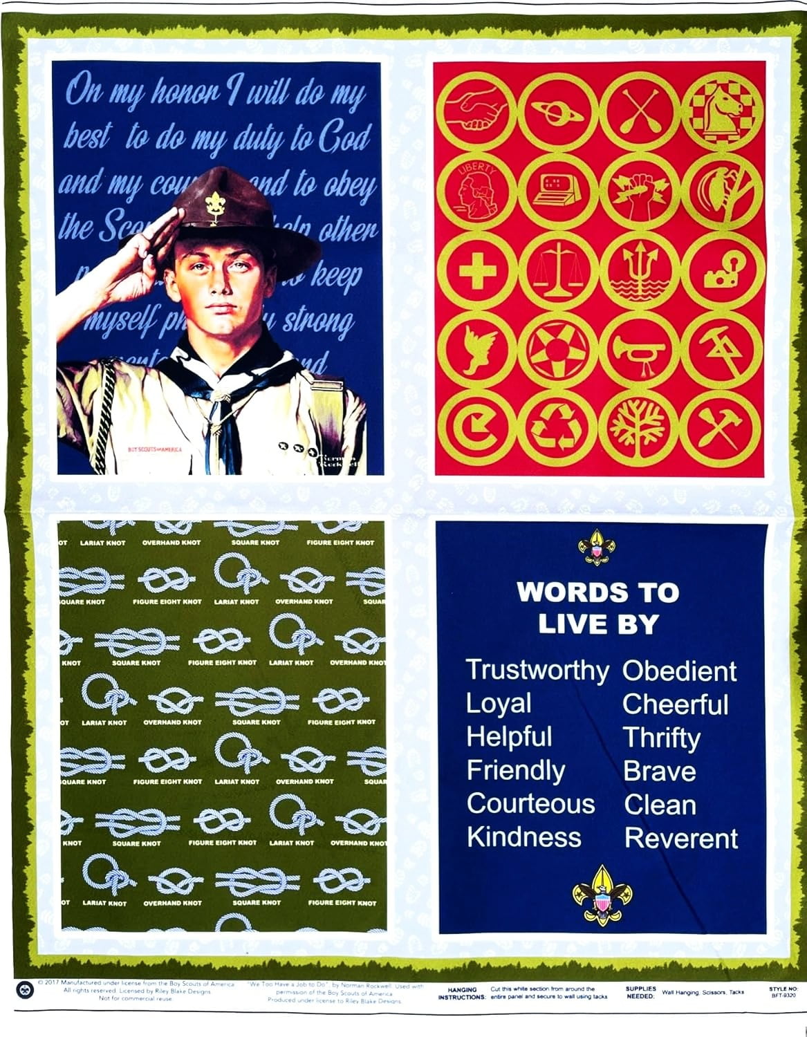 Boy Scout Knots & Badges Norman Rockwell "We Have a Job to Do" Felt Fabric Banner Wall Hanging - 35" X 44"