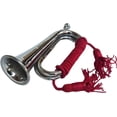 thumbnail image 1 of Boy Scout Nickel Plated Blowing Bugle Attack Command Signal Horn Beautiful Colourful Rope Binding, 1 of 7
