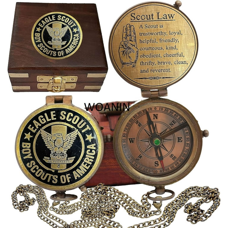 WOANIN Eagle Scout Brass Compass, Graduation Gift with Wooden Box
