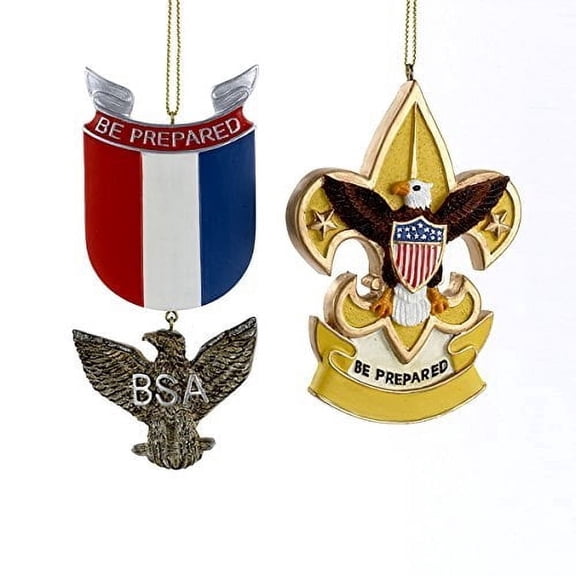Kurt Adler Boy Scouts Eagle Badge and Fleur De Lis Christmas Ornament Set of 2