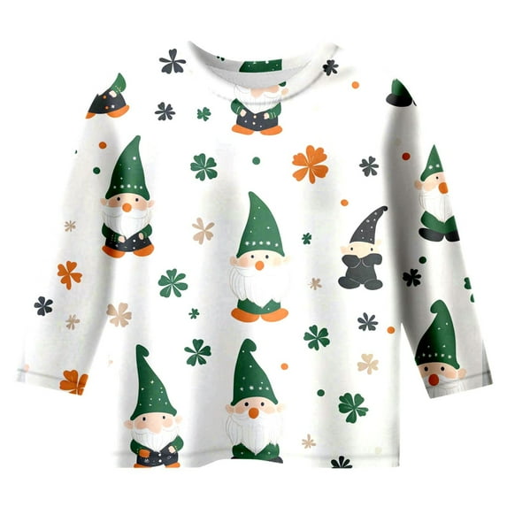 Boy Shirt Size 8 St Patricks Day 3/4 Sleeve Fashion Print Shirts Casual Loose Pullover Tees Soft and Comfortable Tee Blouse Children's Clothes Z04-White 3-4 Years