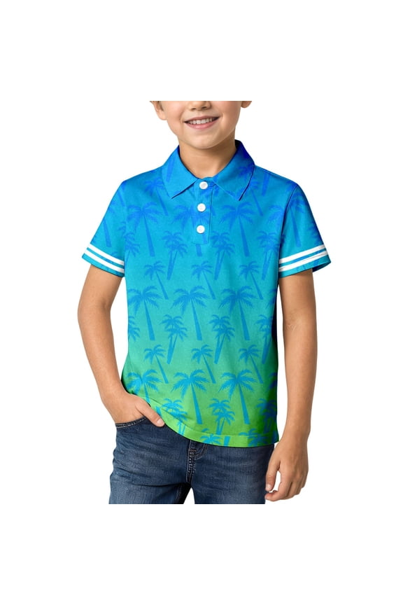 Boy Shirts Boys Coconut Tree Print Tee Turn Down Collar Short Sleeve Graphic Casual Everyday Top Blue 9 Years-10 Years