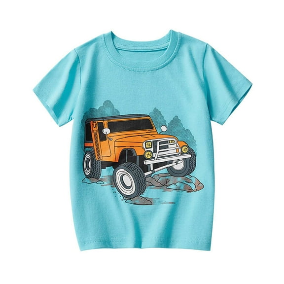 Boy Shirts Cartoon Car Print Casual T Shirt for Kids Toddler Boys Summer Short Sleeve Causal Top Toddler T Shirts Light Blue 4 Years-5 Years