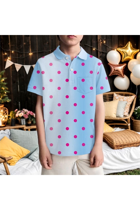 Boy Shirts Size 3-4Y Kids Polka Dot Pattern Short Sleeve Polo Shirt Skin Friendly Comfortable Pocket Kids Wear Toddler Clothes for Boys