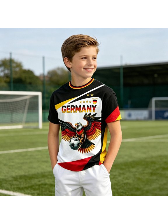 Boy Shirts Size 3-4Y Youth Eagle Soccer Print Short Sleeve Crew Neck Lightweight Daily Top Toddler Clothes for Boys