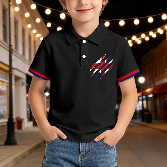 Boy Shirts Size 3-4Y Youth Union Jack Print Short Sleeve Collar Youth Casual Top Boys Clothes