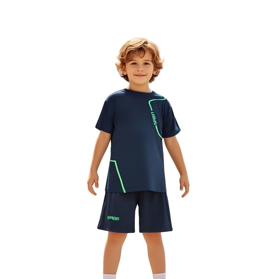 Boy Short Sets 2 Pcs Short Sleeve T-Shirt and Elastic Shorts Quick Dry Athletic Tops Essentials Shirt 5-6 Years