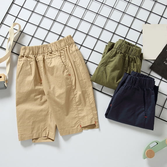 Boy Shorts Boys Summer Khaki Shorts Casual Elastic Waistband Formal School Lightweight Blue 18-24 Months