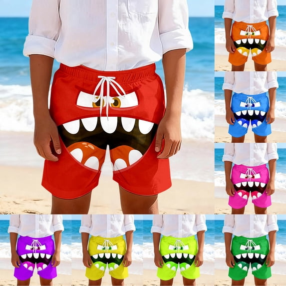 Boy Shorts Cartoon Face Print Boys Casual Elastic Waist Play Shorts Blue 1-2 Years