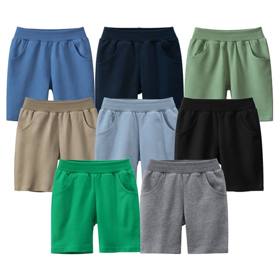 Boy Shorts Children Solid Color Summer Shorts Breathable Elastic Waist Green 6-8 Years