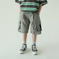 thumbnail image 1 of Boy Shorts Grey Cargo Shorts Elastic Waist Drawstring Athletic Shorts Boy Summer Clothes Boys Soccer Shorts 5-6 Years, 1 of 5