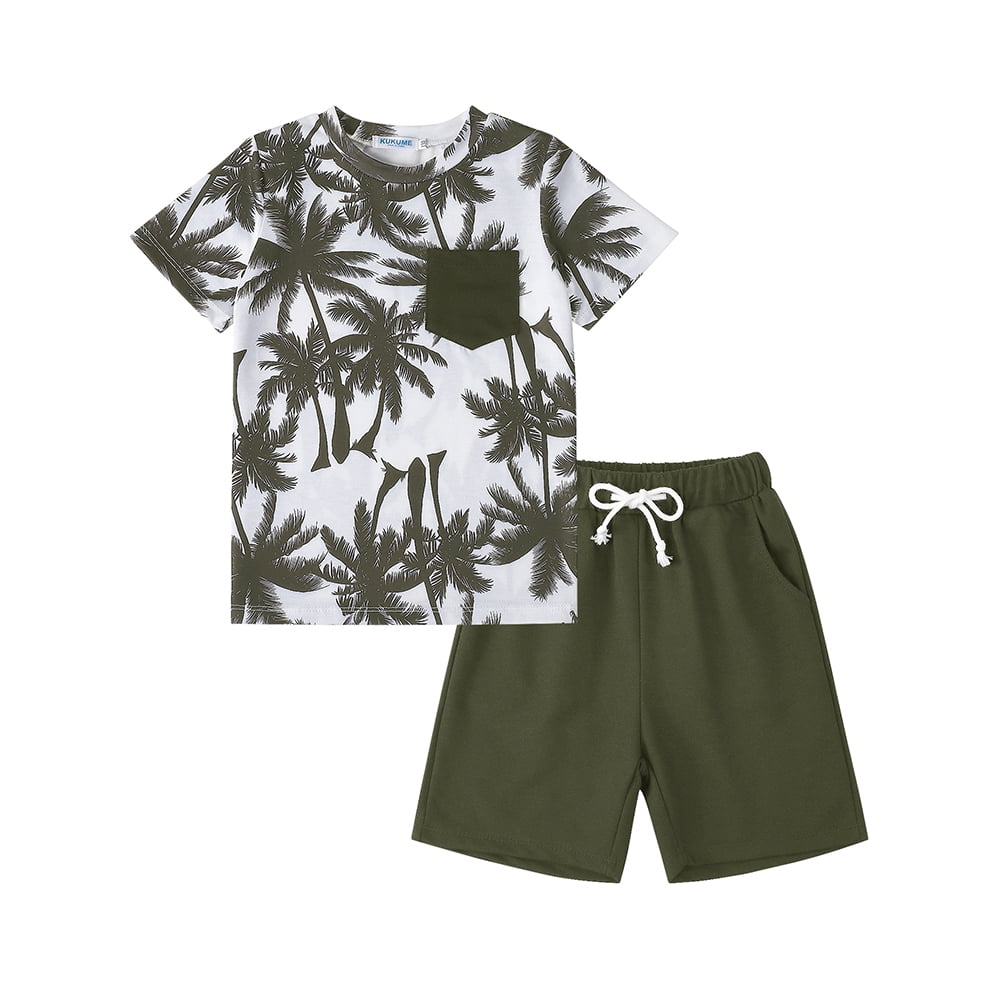 Boys Orange Tropical Print Short Sleeve Shirt With Shorts Sets main image 0