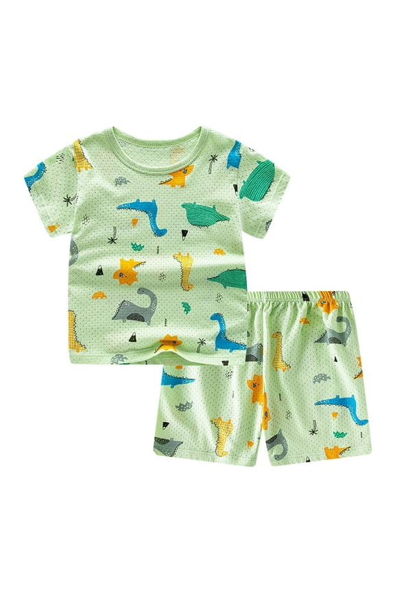 Boy Shorts Sets Outfit Kid Dinosaur Pattern Short Sleeve Shirt Top Shorts Suits 2 Piece Tracksuit Summer Outfits Clothes