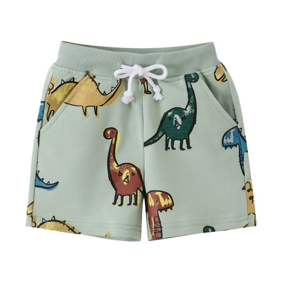 Boy Shorts Toddler Kids Boys Summer Dinosaur Shark Car Prints Breathable Shorts Elastic Waist Drawstring Sweat Shorts Lounge Shorts Light Green 1 Years-2 Years