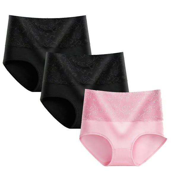 Boy Shorts Underwear for Women 3 Pack Women Cotton High Waisted Underwear Panty Stretch Tummy Panties Lace Waisted Full Cover Underpant Briefs Leakproof Ladies Underwear XL