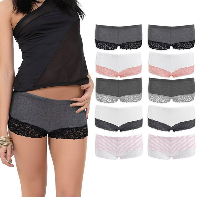 Boy Shorts Underwear for Women, Cotton Women's Panties Lace Boyshort