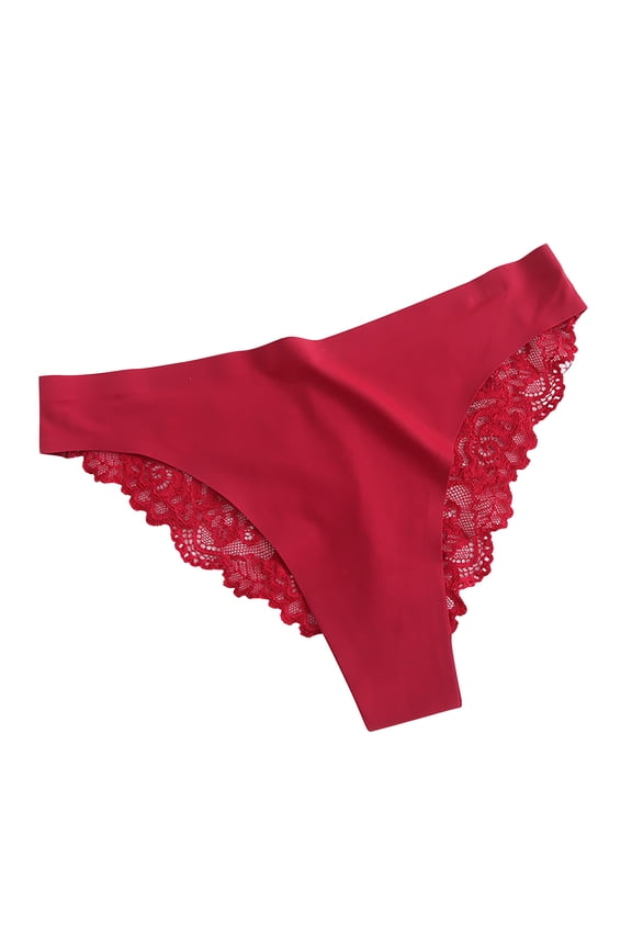 Boy Shorts Underwear for Women Womens Solid Color Thong Lace Patchwork Seamless Underwear Low Waist Panties Red L