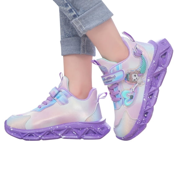 Boy Sneakers Clearance Children Sports Shoes Lace-Up Breathable Princess Lightweight Casual Sneakers Kids Light Up Shoes(Purple,4-4.5 Years)