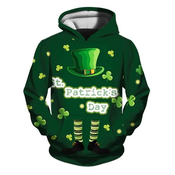 Boy St Patrick's Day Sweatshirts Lucky Irish Shamrock Graphic Shirt Casual Holiday Loose Pullover Tops With Pocket,Z1-Army Green