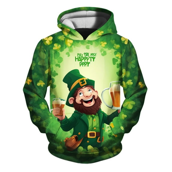 Boy St Patrick's Day Sweatshirts Irish Shamrock Graphic Shirt Casual Holiday Loose Pullover Tops With Pocket,Z2-Army Green