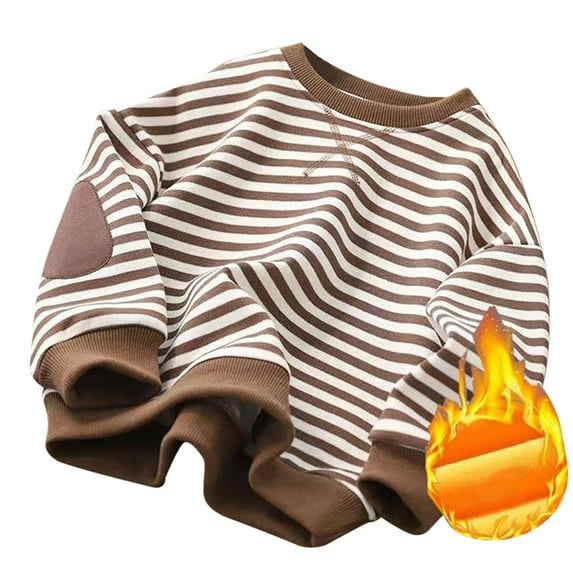 Boy Striped Oversized Sweatshirt Long Sleeve Crewneck Shirts 2024 Fall Fashion Pullover Sweater Trendy Clothes ,7-8 Years,Brown