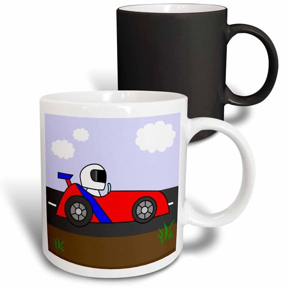 3drose, Boy Stuff Red Racecar on the Road, 11oz Magic Transforming Mug