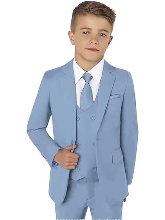 Slim Fit, Formal, Elegant Blazer & Vest & Pants & Shirt & Tie Set Boy's Size 4 5-Pack