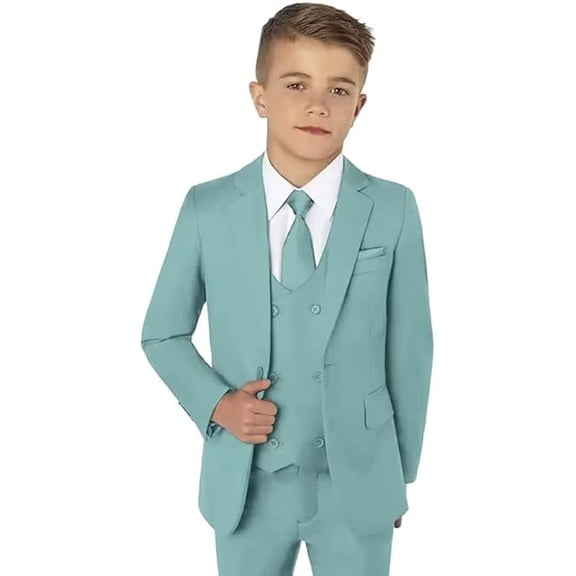 Boy Suit 5 Piece Slim Fit Party Blazer Kids Tuxedo Formal Blazer Vest Pants Shirt tie Set