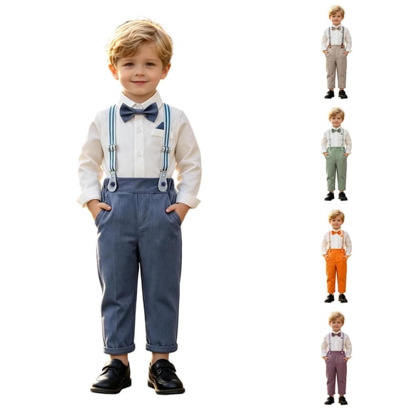 Boy Suit Baby Boy Formal Outfit Set with Shirt Bow Tie Suspenders Pants for Wedding Party Size 12-18 Months