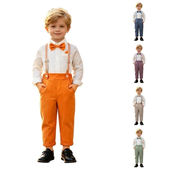 Boy Suit Baby Boy Formal Outfit Set with Shirt Bow Tie Suspenders Pants for Wedding Party Size 6-7 Years