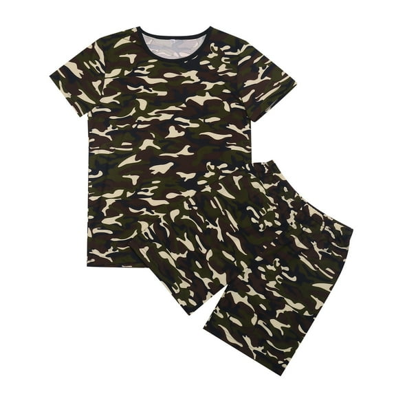 Boy Summer Clothes Kids Casual 2 Piece Outfit Cotton T-Shirt Camouflage Shorts Set 1-14 Years