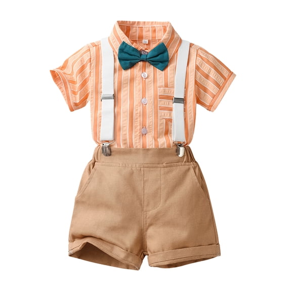 Boy Summer Outfits 2 Piece Fashion Stripe Graphic Printed Pullover Striped Top and Shorts Summer Holiday Tops Orange 4-5 Years